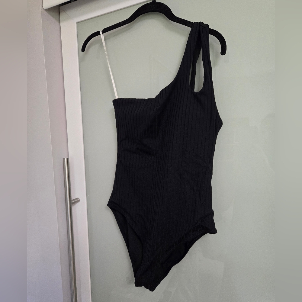 Aerie Ribbed Shine Asymmetrical Full Coverage One Piece Swimsuit Size Medium - Picture 3 of 8